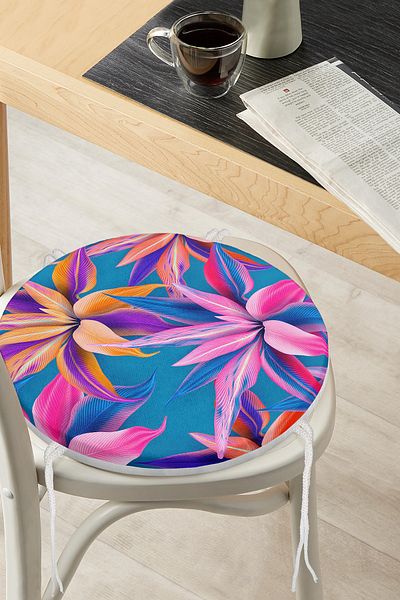 Realhomes Blue Background Leaves Special Designed Round Zippered Chair Cushion