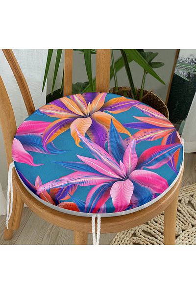 Realhomes Blue Background Leaves Special Designed Round Zippered Chair Cushion