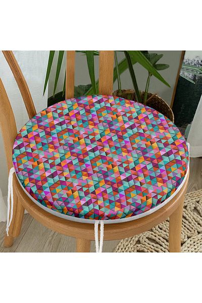 Realhomes Custom Design 3d Colorful Triangles Digital Printed Round Zippered Chair Cushion