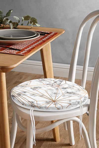 Realhomes Gold Geometric Shapes Special Designed Round Zippered Chair Cushion on Marble Floor