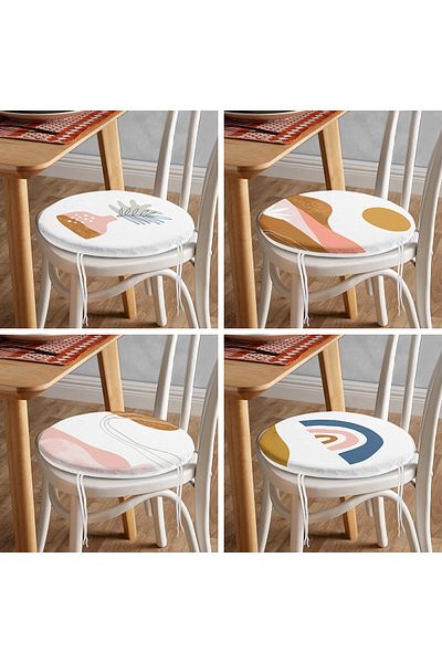Realhomes 4-Piece Modern Round Zippered Chair Cushion Set with Onedraw Drawing on White Background
