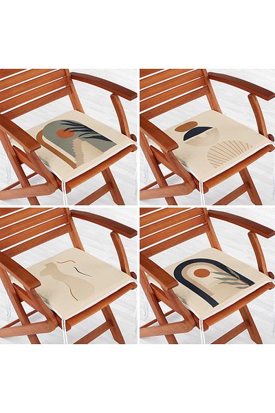 Realhomes Set of 4 Mink Floored Ethnic Drawing Digital Printed Modern Zippered Chair Cushions