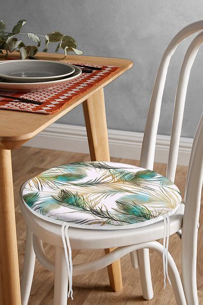 Realhomes Digital Printed Round Zippered Chair Cushion with Tropical Plant Motif on White Background