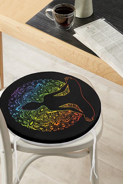 Realhomes Far East Yoga Pattern - Rainbow Motif Black Chair Cushion