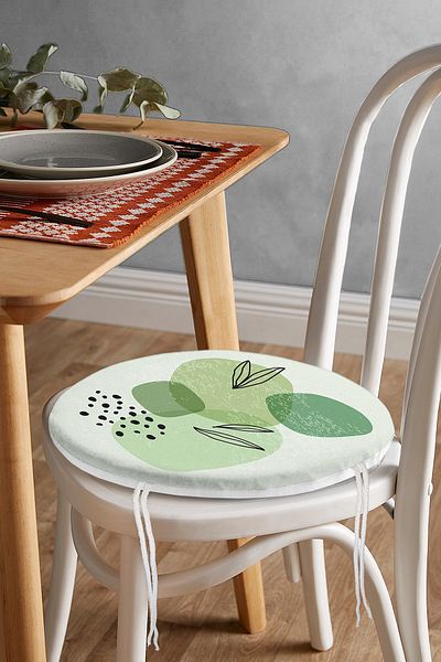 Realhomes Digital Printed Modern Round Zippered Chair Cushion with Leaf Motif on Colorful Floor