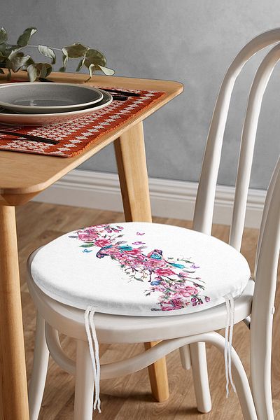 Realhomes Ivy Rose Patterned Bird Motif Digital Printed Round Zippered Chair Cushion