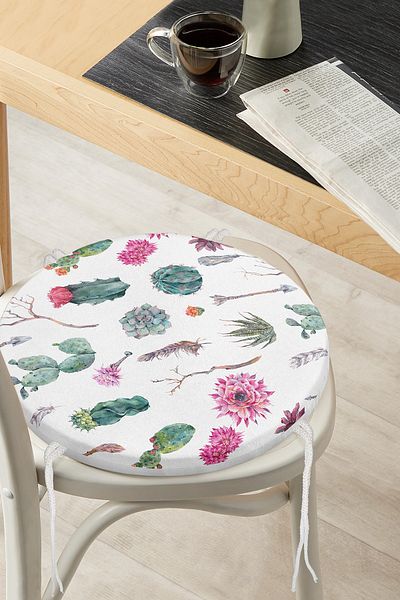 Realhomes Feather Motif Desert Plant Patterned Modern Digital Printed Round Zippered Chair Cushion