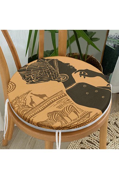 Realhomes African Ethnic Design Digital Printed Round Zippered Chair Cushion