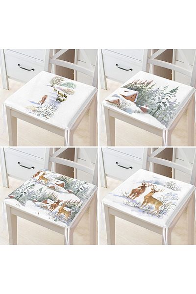 Realhomes 4-Piece Deer Binding House Winter Themed Digital Printed Modern Zippered Chair Cushion Set