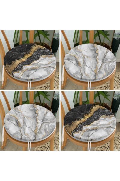 Realhomes Set de 4 perne de scaun rotunde cu fermoar cu model de marmură de c...
