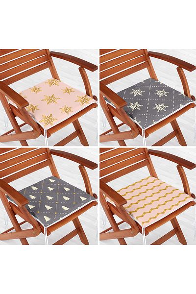 Realhomes 4-Piece Colorful Christmas Patterned Modern Zippered Chair Cushion Set with Gold Detail on the Floor