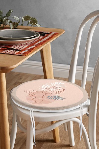 Realhomes Antique Patterned Digital Printed Modern Round Zippered Chair Cushion on Pastel Floor