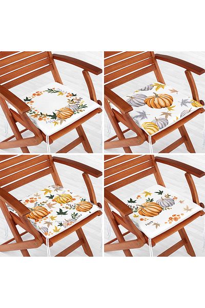 Realhomes 4-Piece Pumpkin Pattern Digital Printed Modern Zippered Chair Cushion Set
