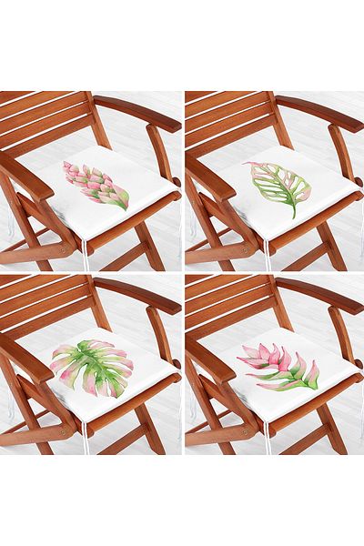 Realhomes 4-Piece Exotic Leaf Design Digital Printed Modern Zippered Chair Cushion Set