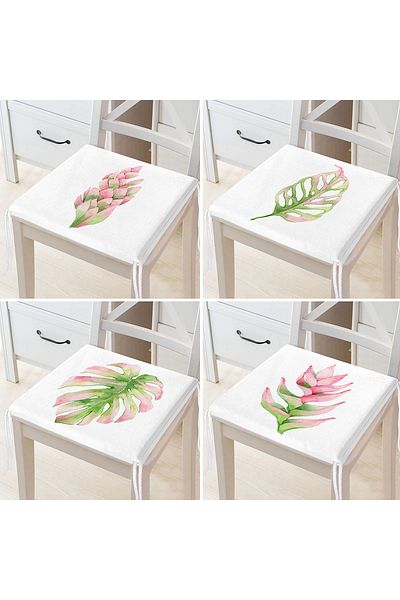 Realhomes 4-Piece Exotic Leaf Design Digital Printed Modern Zippered Chair Cushion Set