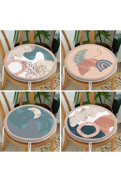 Realhomes Set of 4 Special Design Digital Printed Round Zippered Chair Cushions