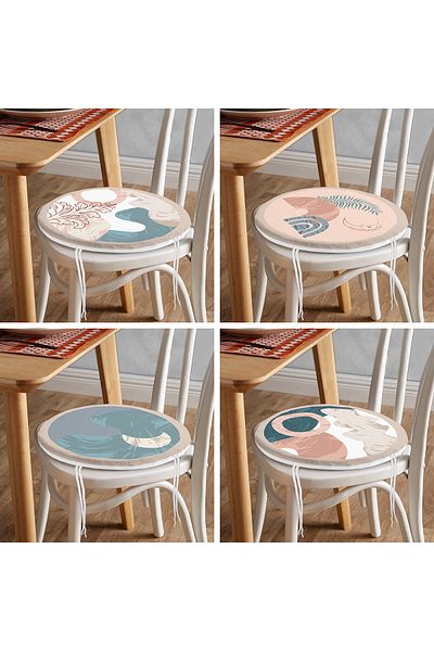 Realhomes Set of 4 Special Design Digital Printed Round Zippered Chair Cushions
