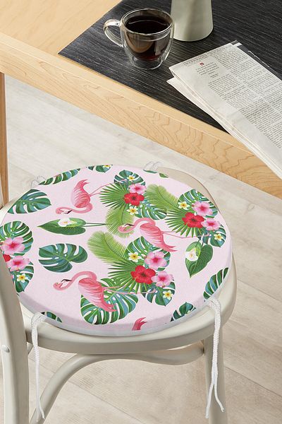 Realhomes Flamingo Pattern Digital Printed Modern Round Zippered Chair Cushion
