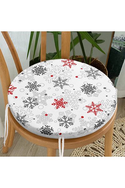 Realhomes New Year Snow Patterned Special Designed Digital Printed Modern Round Zippered Chair Cushion