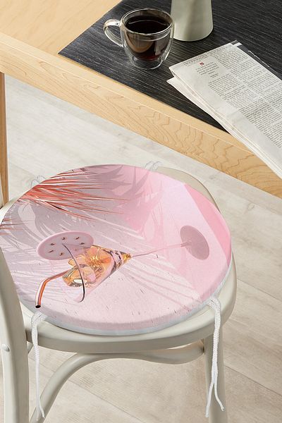 Realhomes Digital Printed Round Zippered Chair Cushion with Palm Tree and Goblet Picture