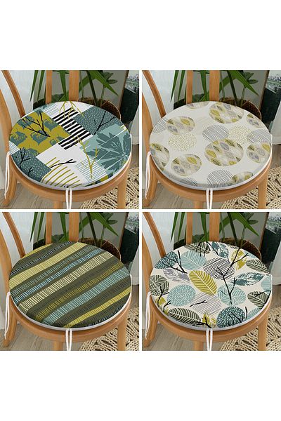 Realhomes 4-Piece Modern Round Zippered Chair Cushion Set with Onedraw Drawing on Colorful Floor
