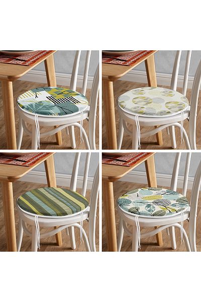 Realhomes 4-Piece Modern Round Zippered Chair Cushion Set with Onedraw Drawing on Colorful Floor