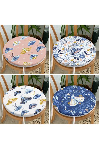 Realhomes 4-Piece Butterfly Special Designed Digital Printed Modern Round Zippered Chair Cushion Set