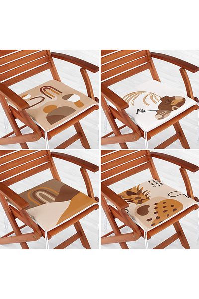 Realhomes 4-Piece Colorful Onedraw Drawing Leaf Patterned Modern Zippered Chair Cushion Set on the Floor