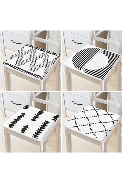 Realhomes 4-Piece Black and White Scandinavian Design Zippered Chair Cushion Set