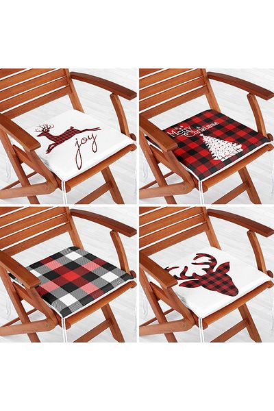 Realhomes 4-Piece Christmas Themed Plaid Zippered Chair Cushion Set