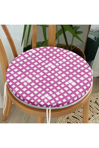 Realhomes Round Zippered Chair Cushion with Geometric Square Motif on Dark Blue Floor
