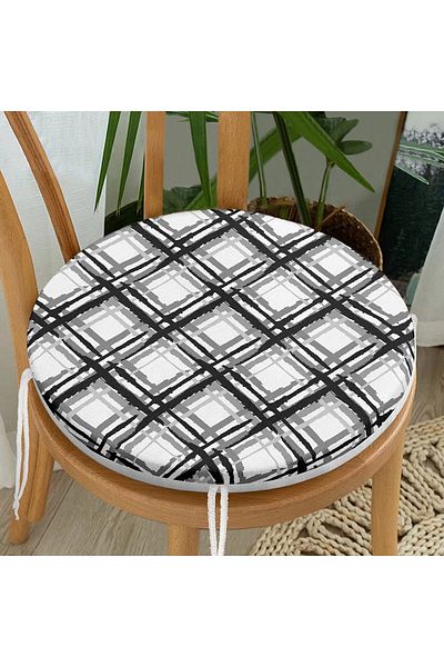 Realhomes Gray Toning Digital Printed Special Design Round Zippered Chair Cushion on Grid Floor