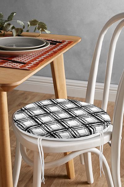 Realhomes Gray Toning Digital Printed Special Design Round Zippered Chair Cushion on Grid Floor