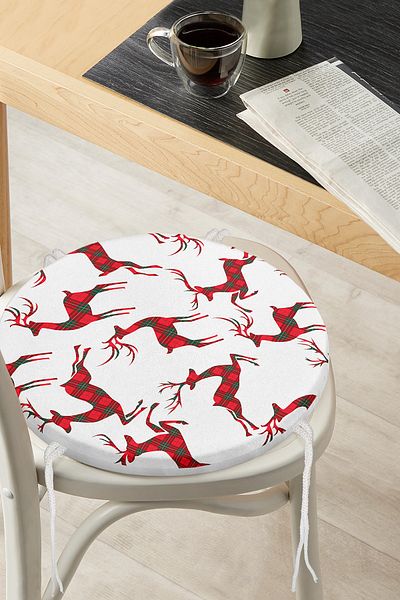 Realhomes Plaid Colorful Deer Patterned Special Designed Digital Printed Modern Round Zippered Chair Cushion