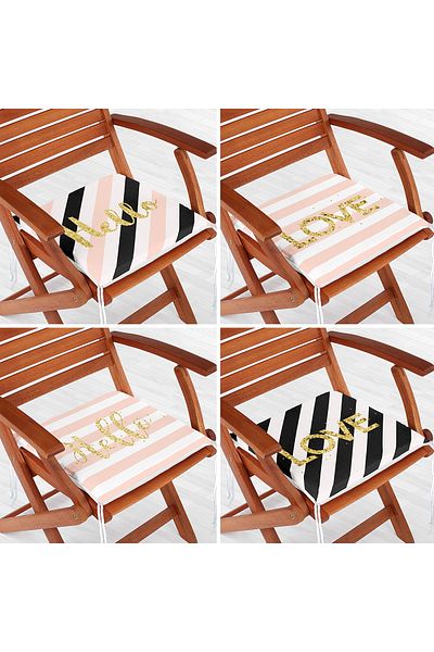 Realhomes 4-Piece Gold Detailed Geometric Patterned Modern Zippered Chair Cushion Set on White Background