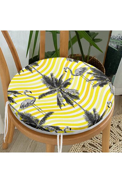 Realhomes Flamingo Patterned Digital Printed Round Zippered Chair Cushion
