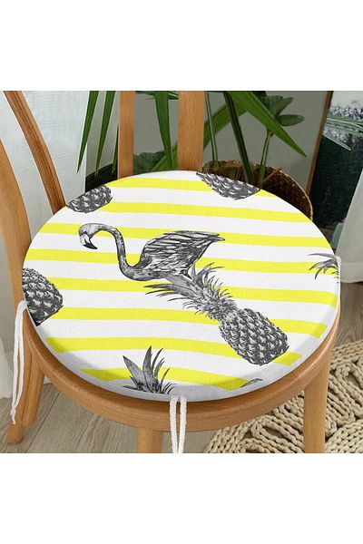 Realhomes Flamingo Themed Digital Printed Round Zippered Chair Cushion