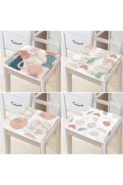 Realhomes 4-Piece Modern Zippered Chair Cushion Set with Onedraw Drawing on Colorful Floor