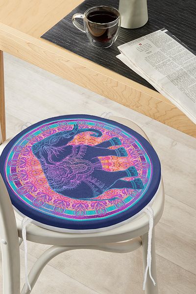 Realhomes Colorful Bohemian Authentic Ethnic Elephant Patterned Round Zippered Chair Cushion