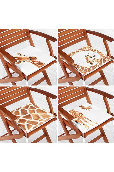 Realhomes 4-Piece Special Drawing Giraffe Design Digital Printed Modern Zippered Chair Cushion Set