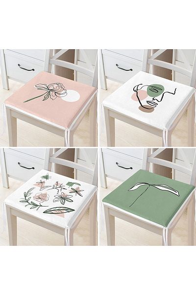 Realhomes Set of 4 Zippered Chair Cushions with Onedraw Figure and Flower Design