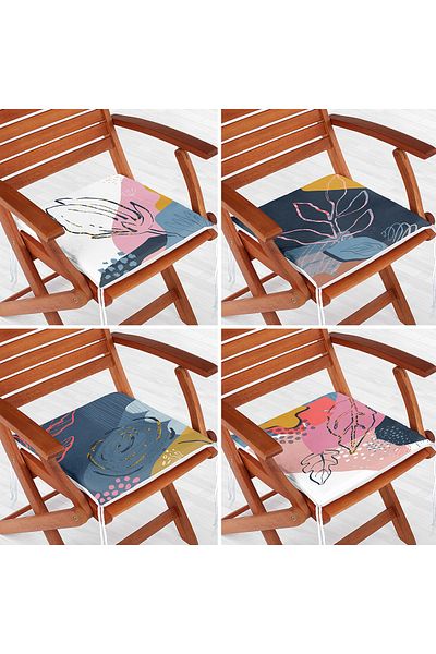 Realhomes Set of 4 Colorful Bohemian Leaf Drawing Special Design Zippered Chair Cushions