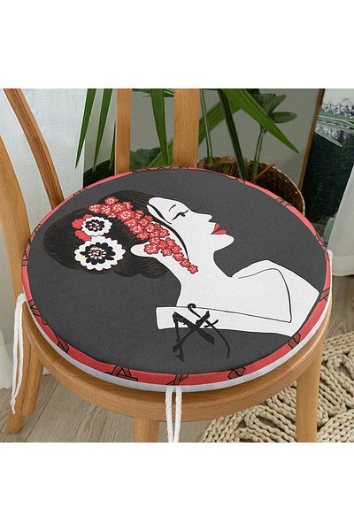 Realhomes Geometric Ogea Floored Floral Hair Japanese Women's Motif Round Zippered Chair Cushion