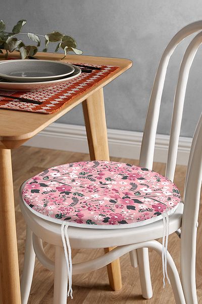 Realhomes Flower Themed Digital Printed Round Zippered Chair Cushion