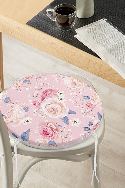 Realhomes Powder Themed Cross Stitch Digital Printed Round Zippered Chair Cushion