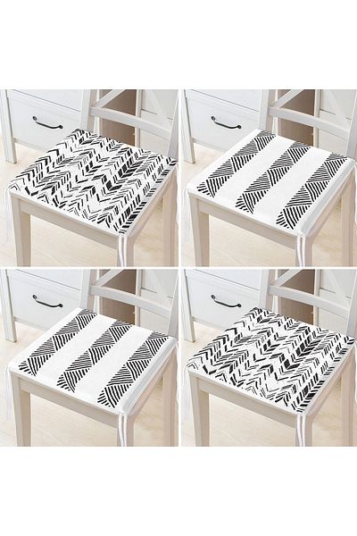Realhomes Set of 4 Black and White Scandinavian Motif Zippered Chair Cushions