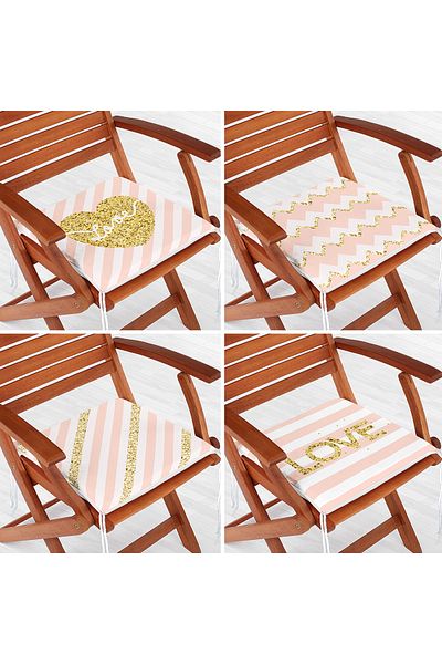 Realhomes 4-Piece Colorful Modern Zippered Chair Cushion Set with Gold Detail and Love Lettering on the Floor