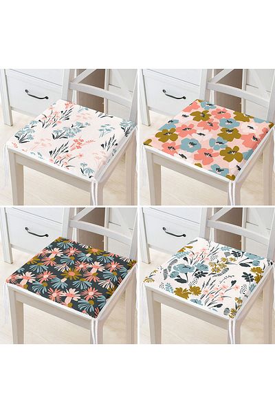 Realhomes 4-Piece Colorful Floral Patterned Modern Zippered Chair Cushion Set on the Floor