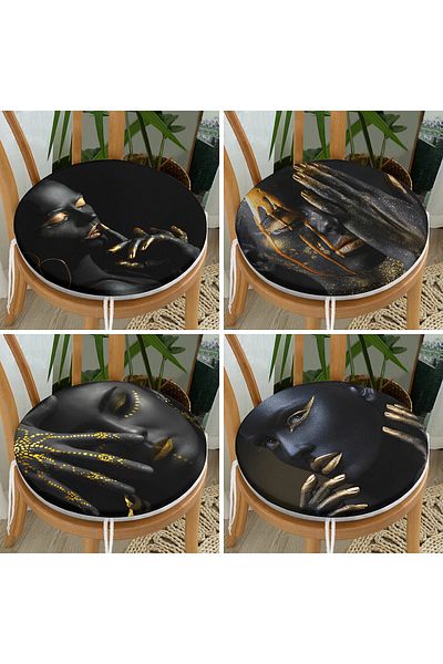 Realhomes 4-Piece Black Women's Round Zippered Chair Cushion Set with Gold Detail
