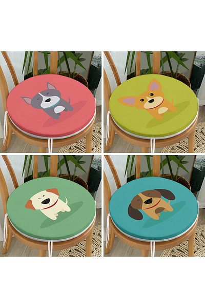 Realhomes Set of 4 Cute Dogs Round Zippered Chair Cushions